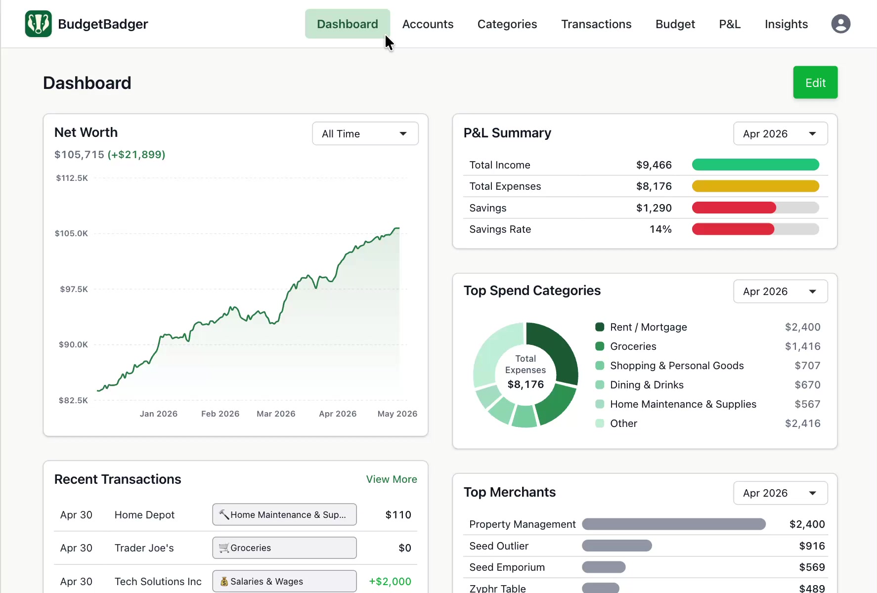 Silent preview of the BudgetBadger web app